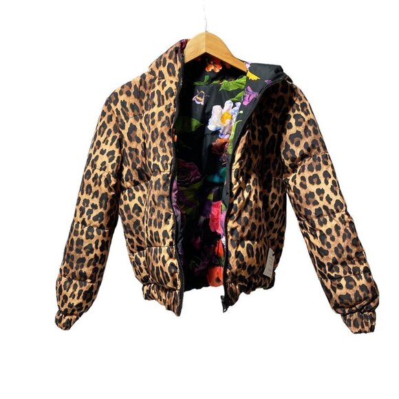 Alice + Olivia Durham Floral Leopard Print Reversible Puffer Jacket - Picture 11 of 12
